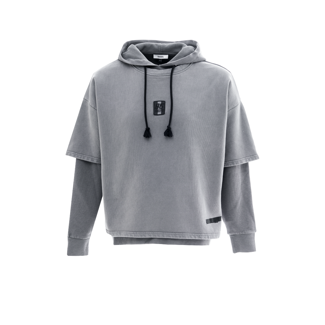 Waffle Double Oversized Hoodie Grey 1886 fashion
