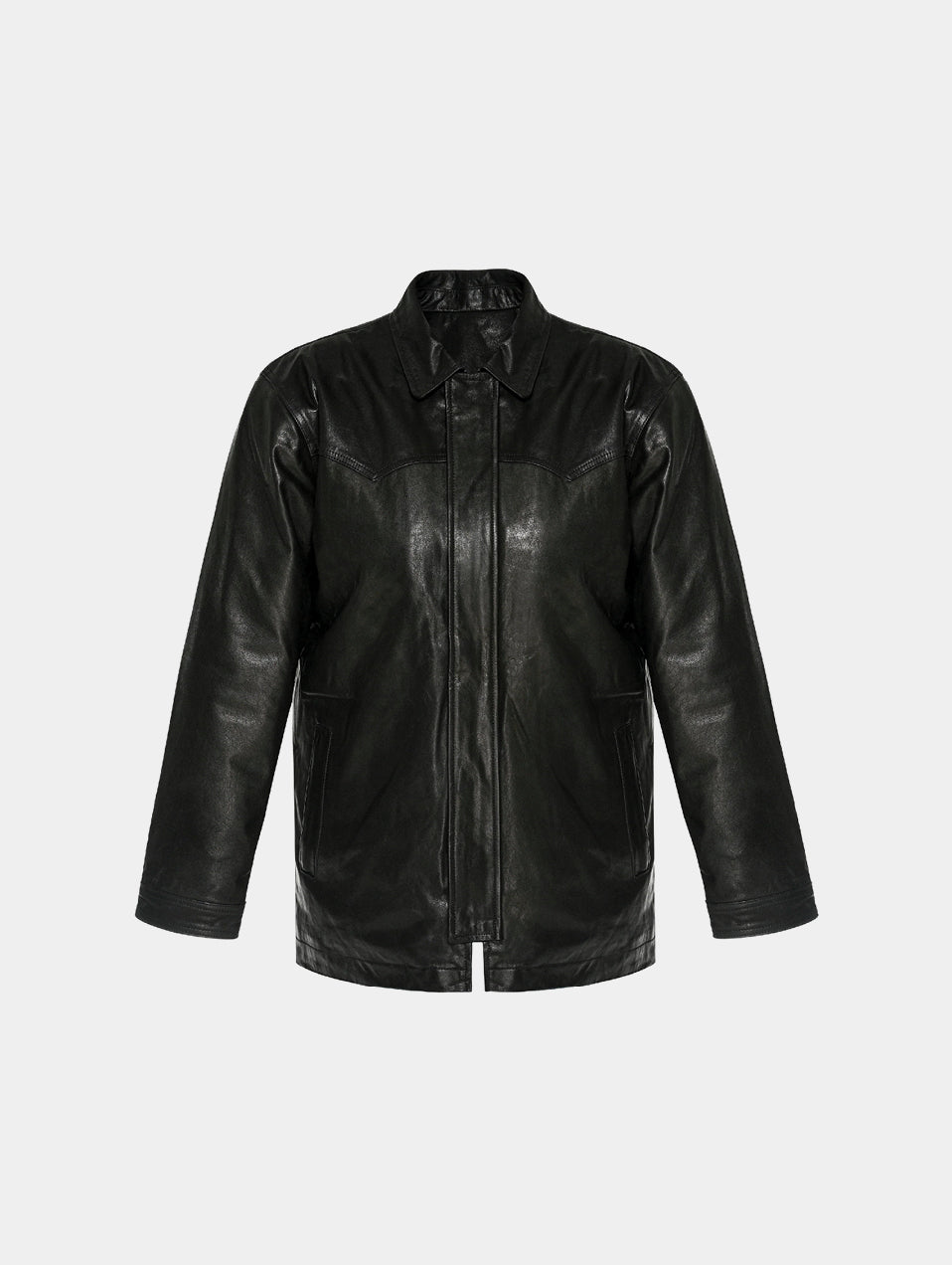AGED LEATHER RANCH COAT - BLACK