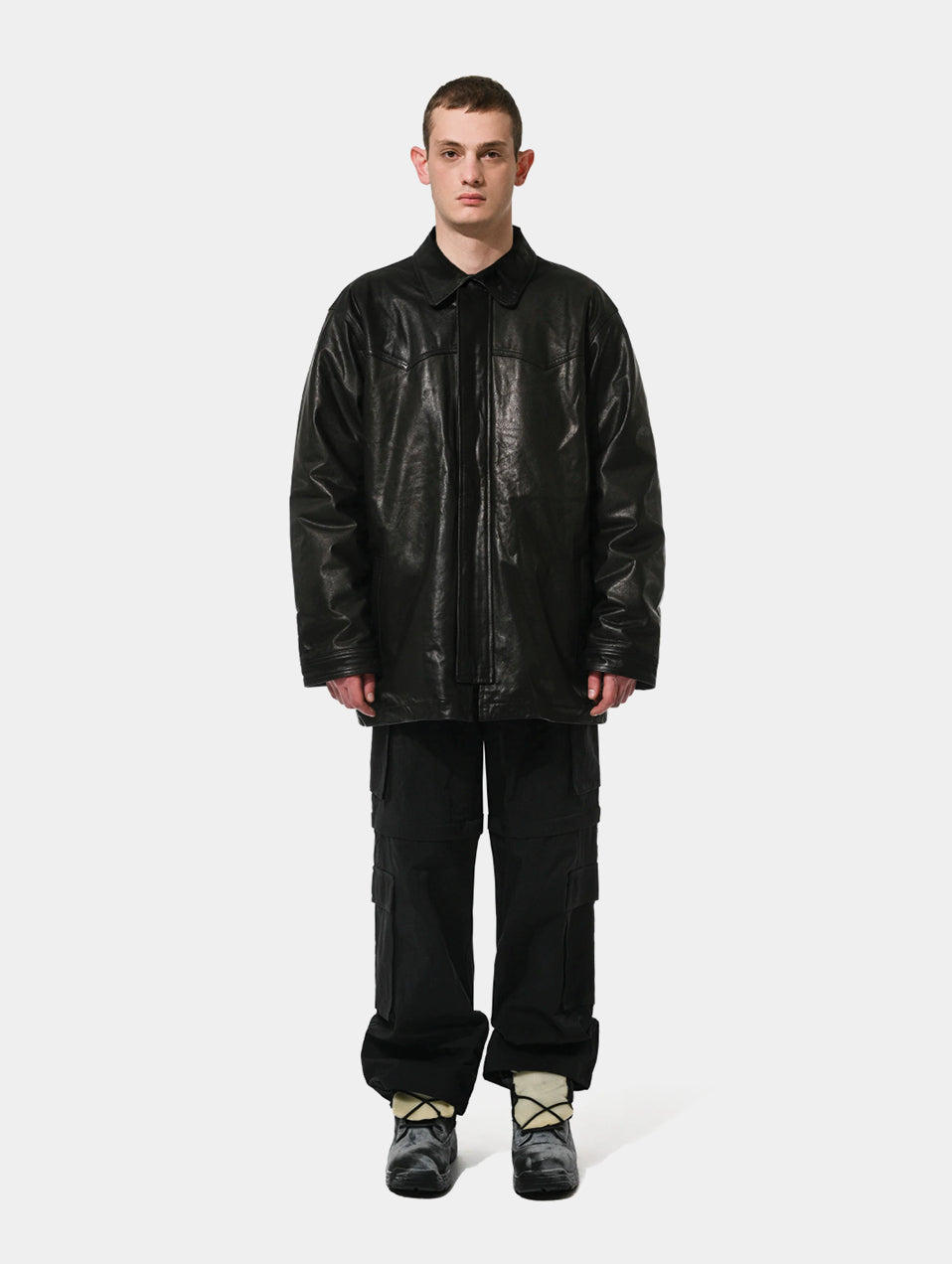 AGED LEATHER RANCH COAT - BLACK