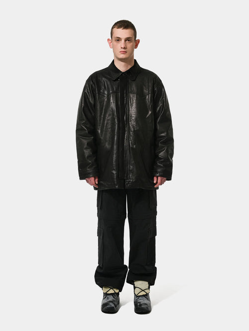 AGED LEATHER RANCH COAT - BLACK