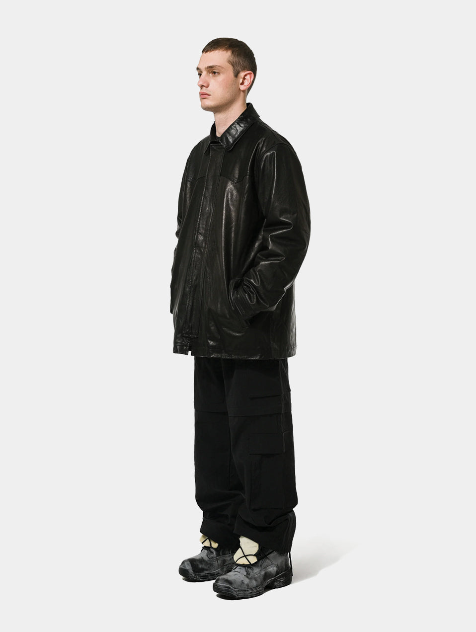 AGED LEATHER RANCH COAT - BLACK