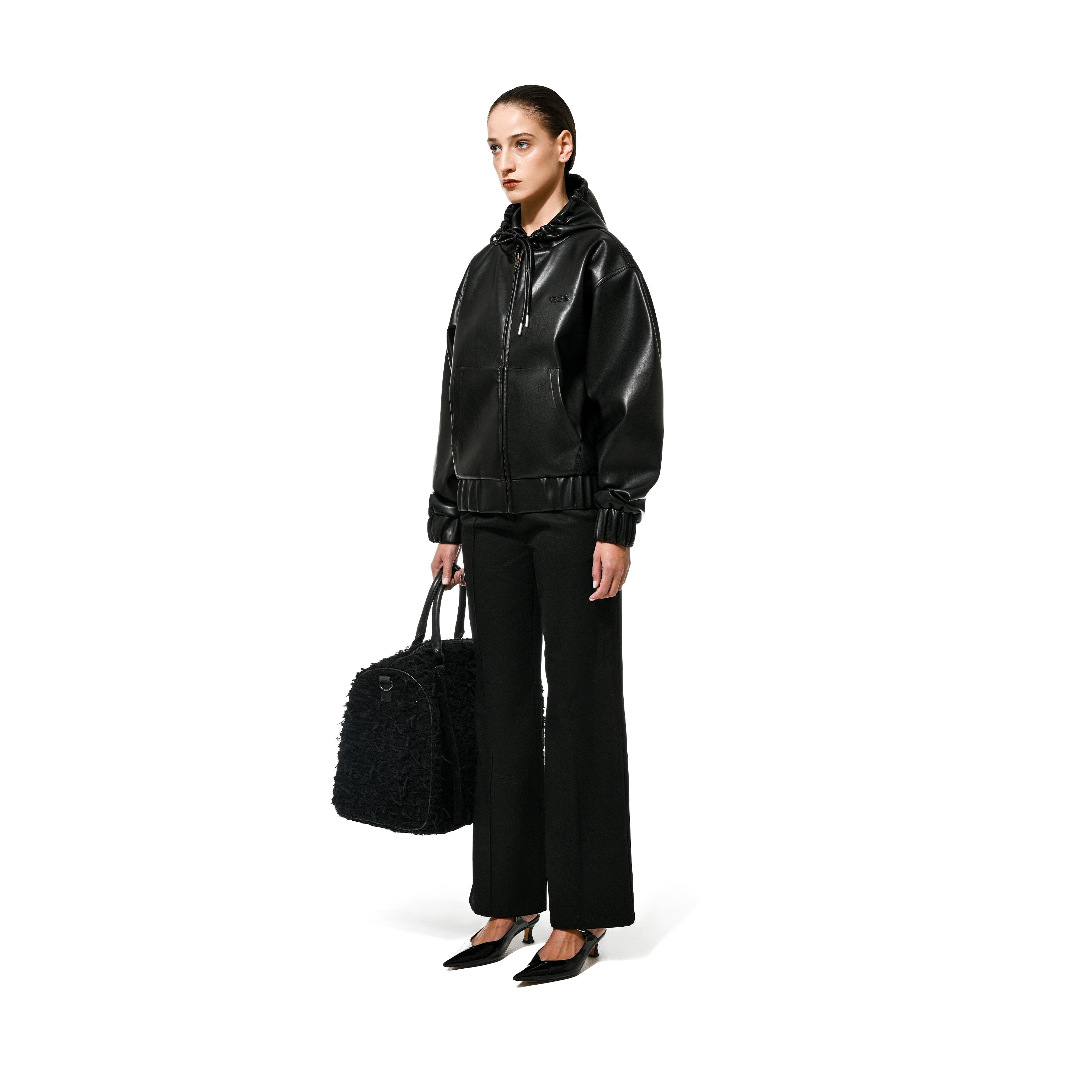 FAUX LEATHER HOODIE - BLACK – 1886 fashion