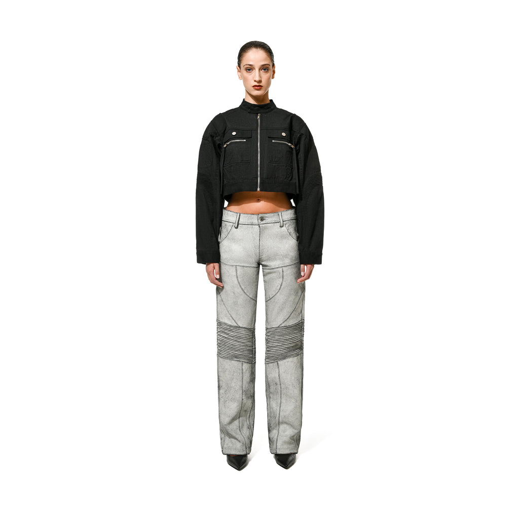 CRACKED LEATHER BIKER PANT - Grey