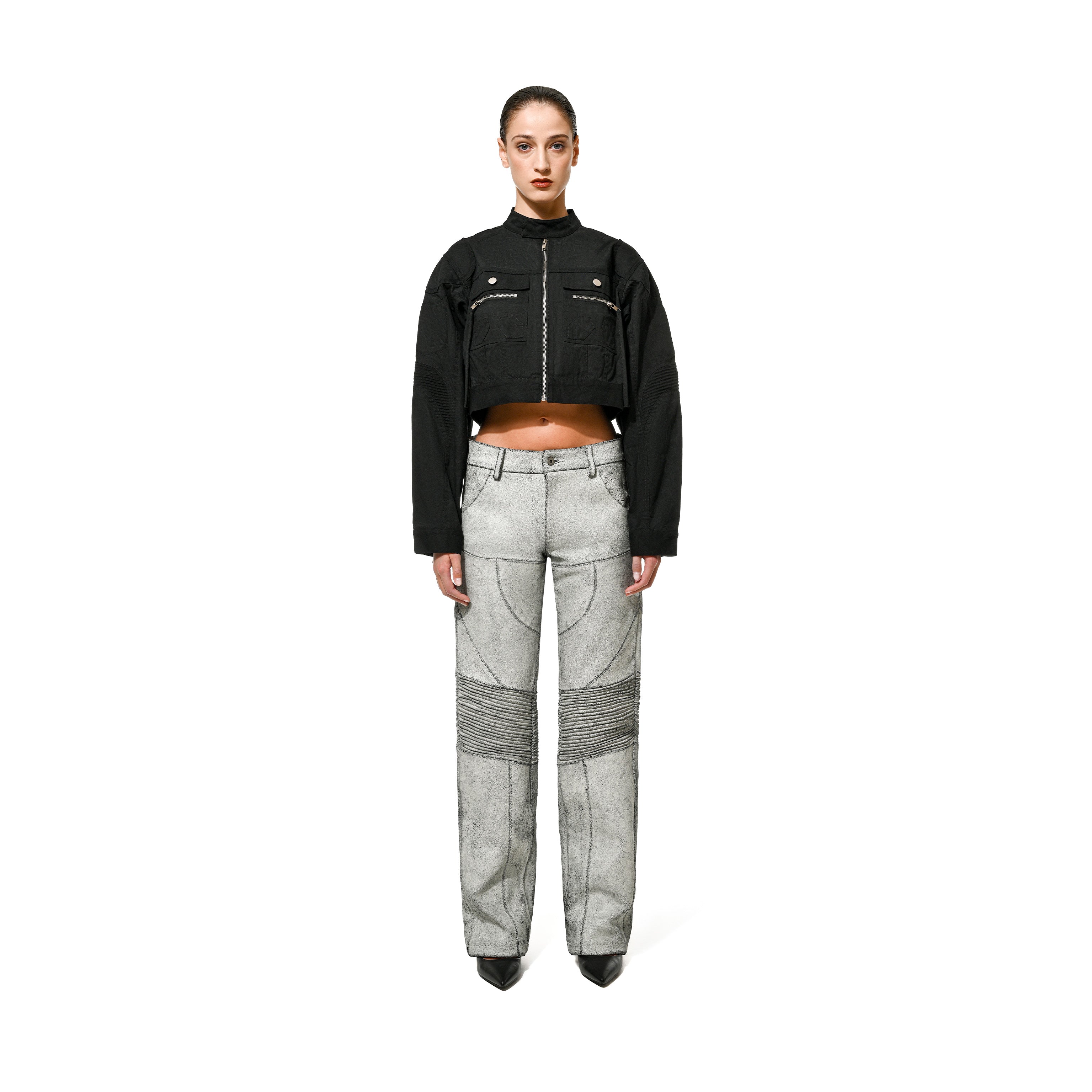 CRACKED LEATHER BIKER PANT - Grey