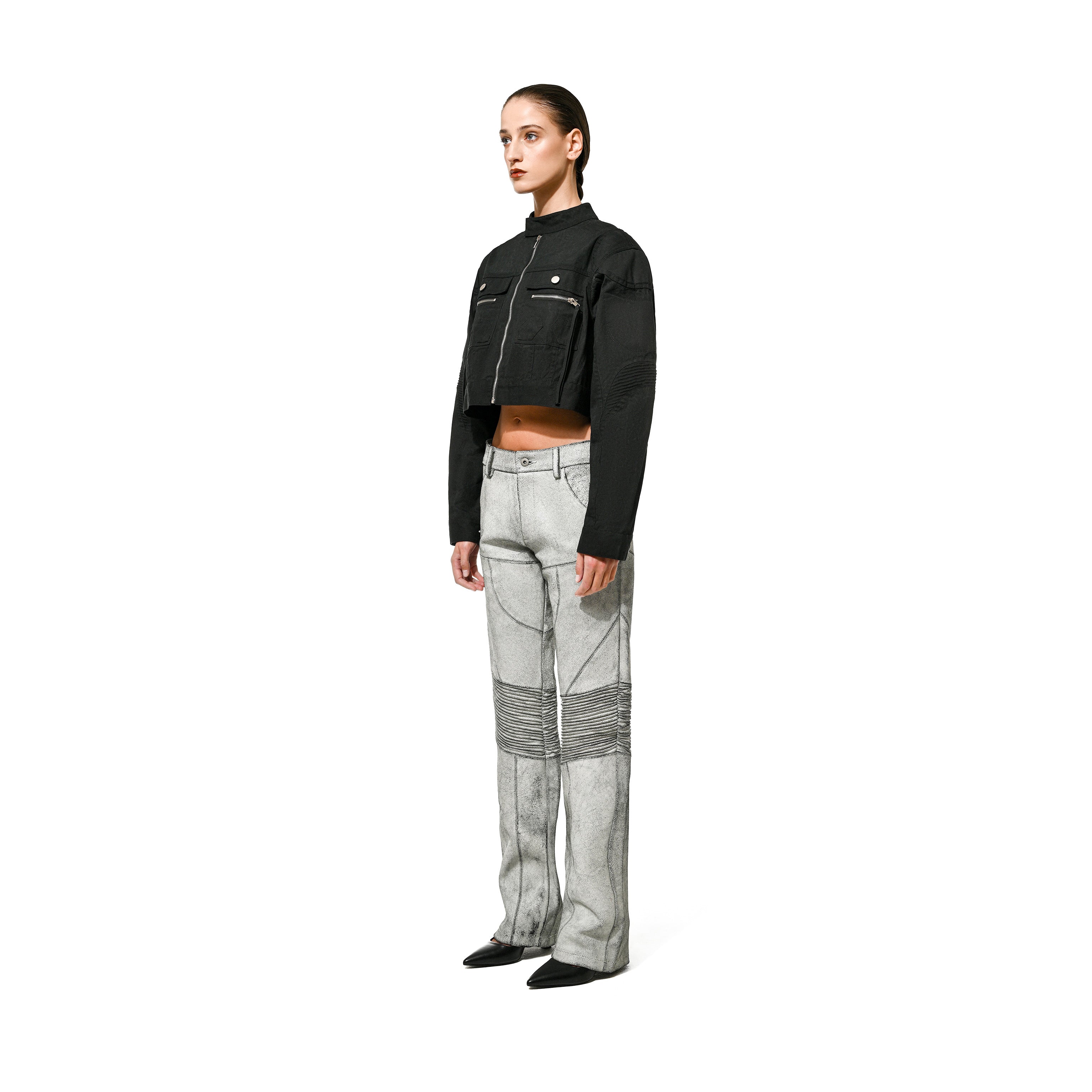CRACKED LEATHER BIKER PANT - Grey
