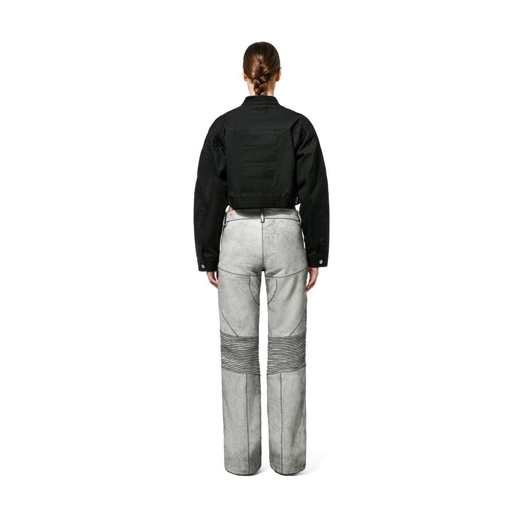 CRACKED LEATHER BIKER PANT - Grey