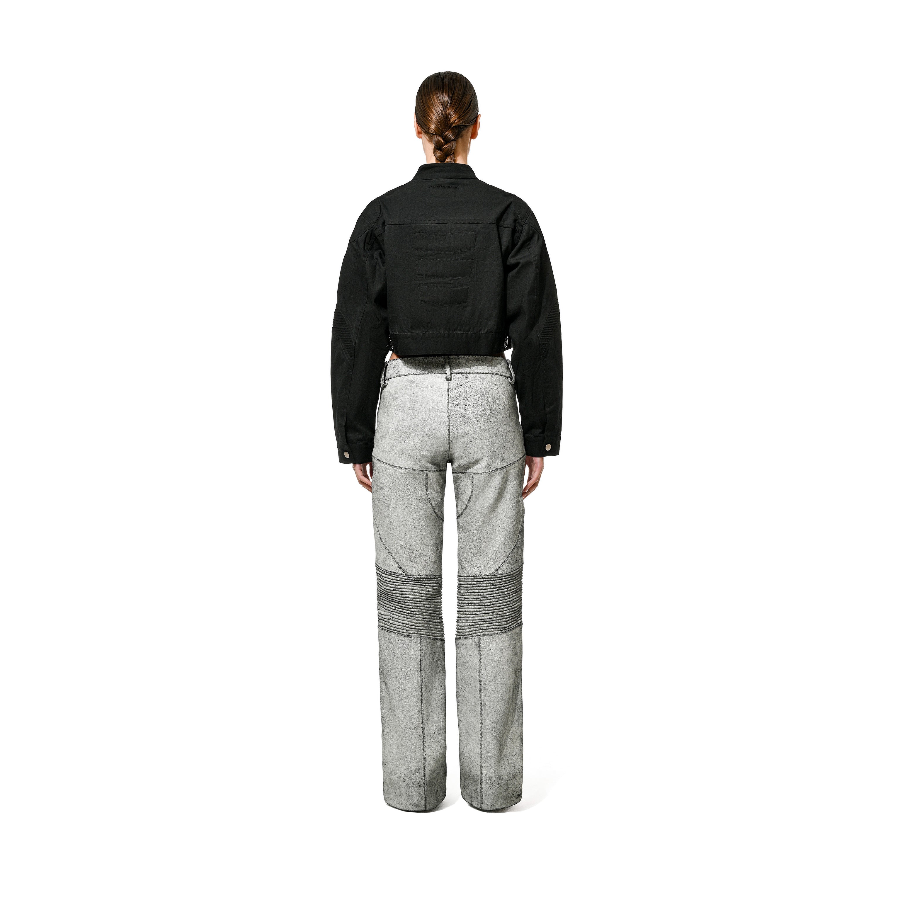 CRACKED LEATHER BIKER PANT - Grey