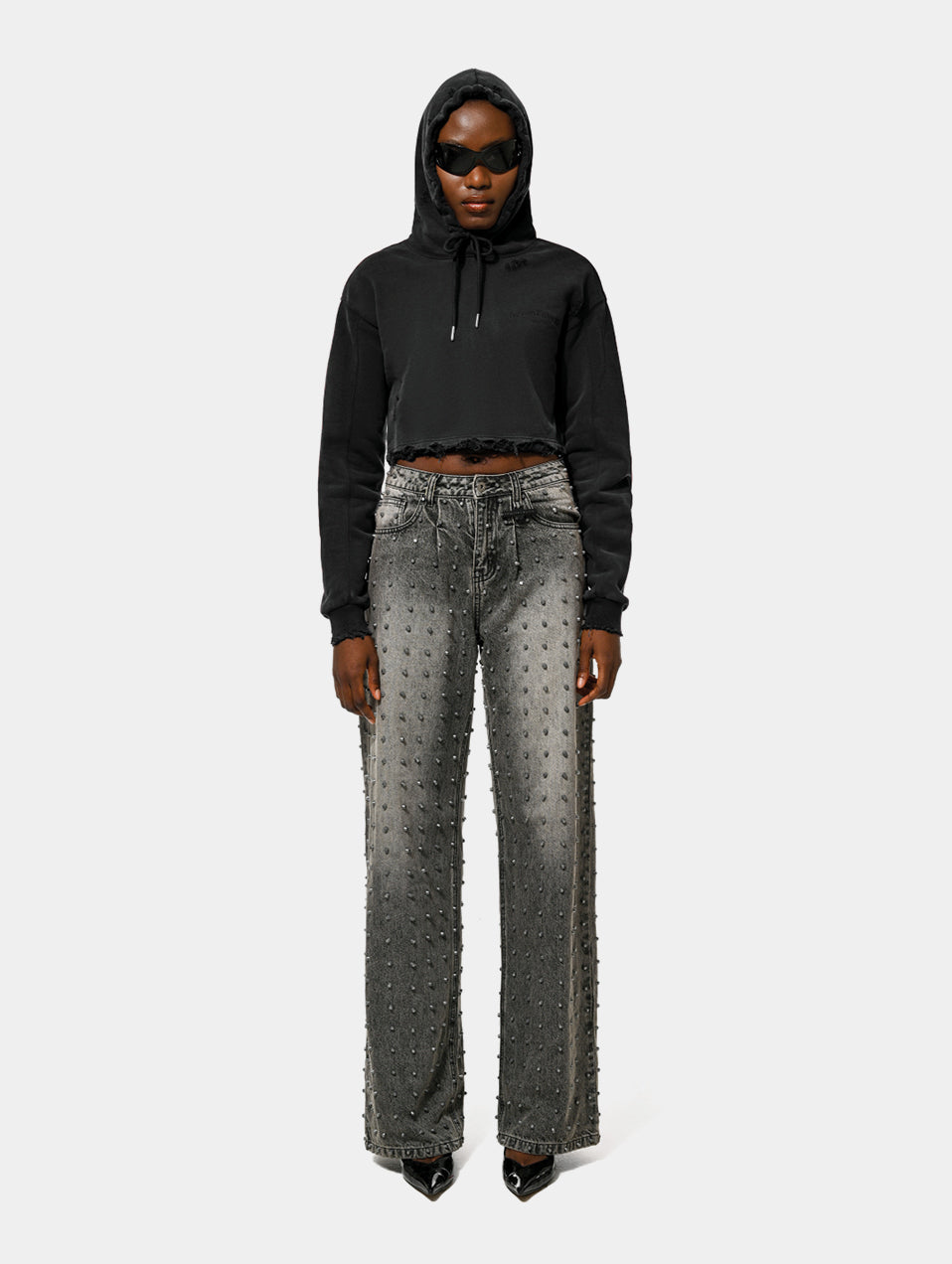 CROPPED DISTRESSED GALLERY HOODIE