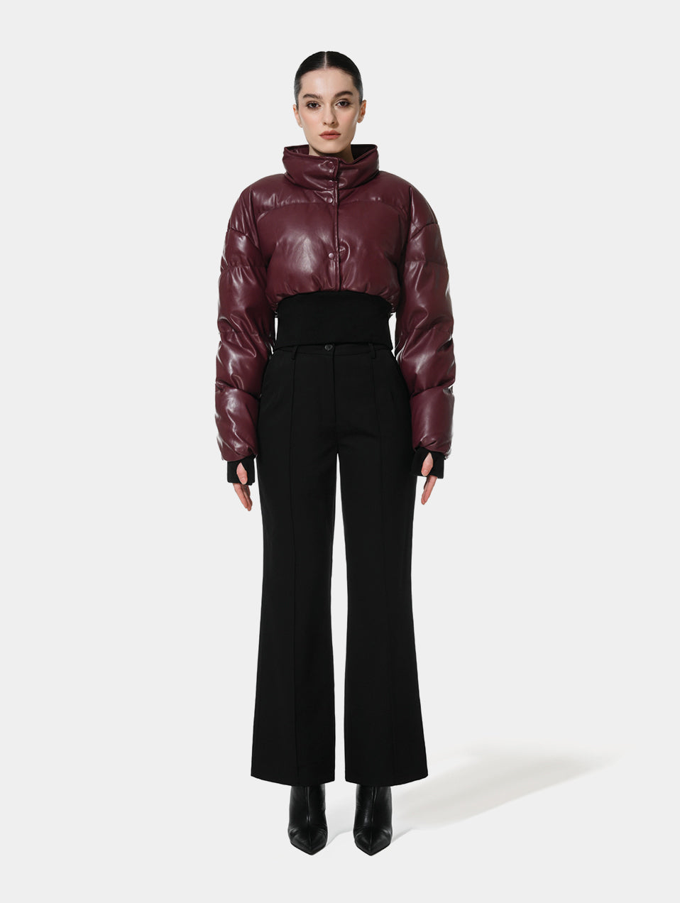 CROPPED LEATHER PUFFER JACKET