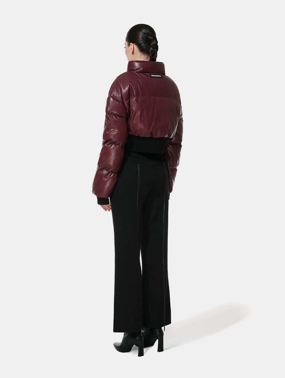 CROPPED LEATHER PUFFER JACKET