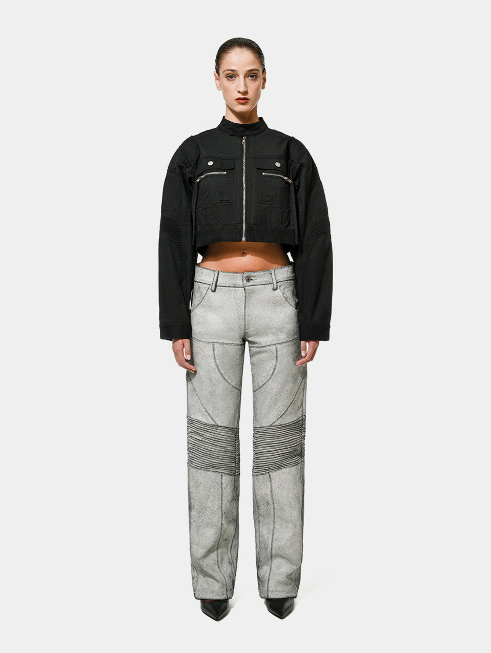 CROPPED WAXED BIKER JKT - Black
