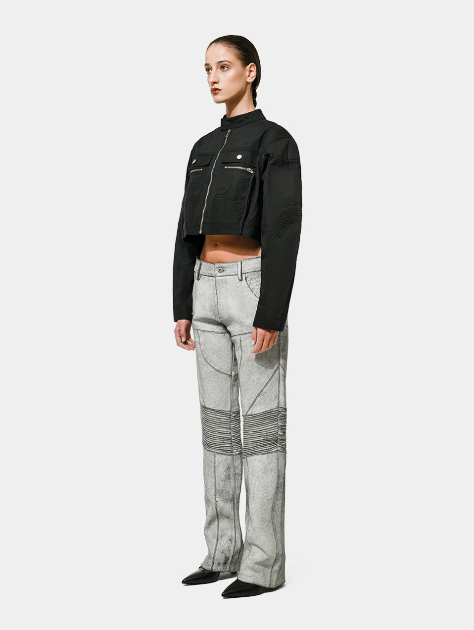 CROPPED WAXED BIKER JKT - Black