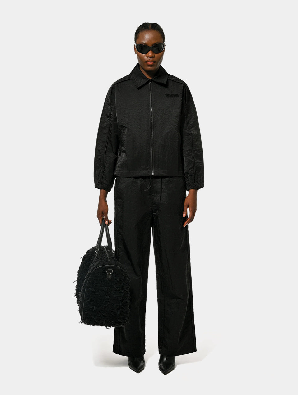 CRUSHED SATIN TRACK PANT - BLACK