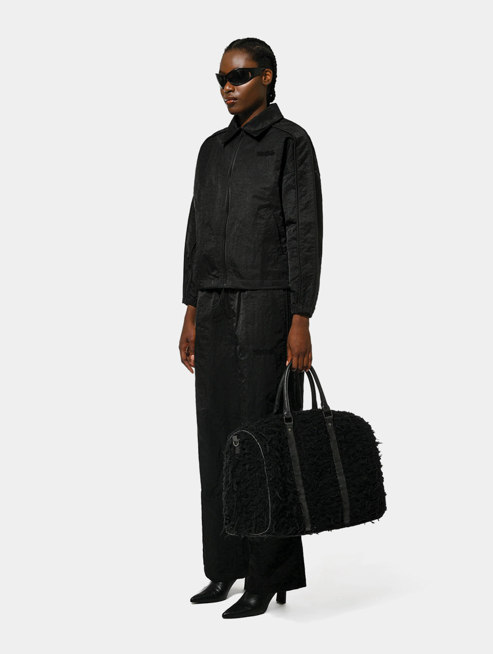 CRUSHED SATIN TRACK PANT - BLACK