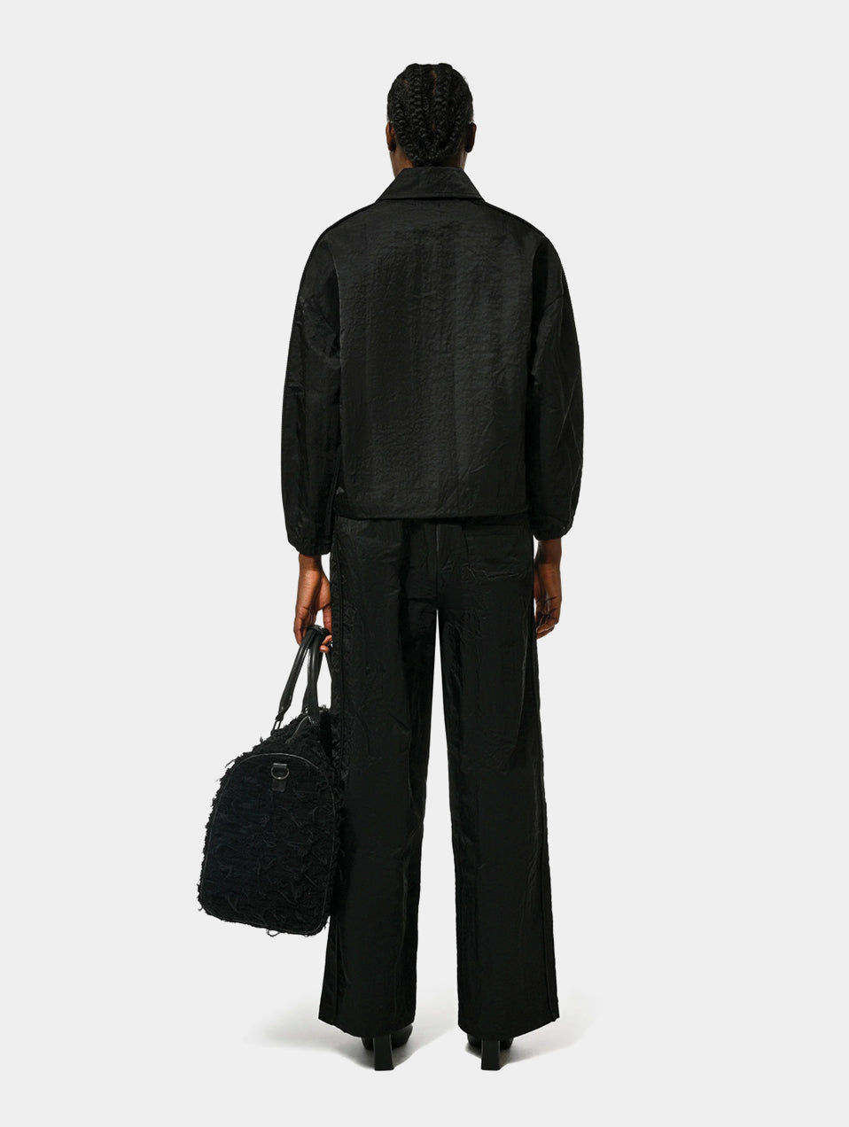 CRUSHED SATIN TRACK PANT - BLACK