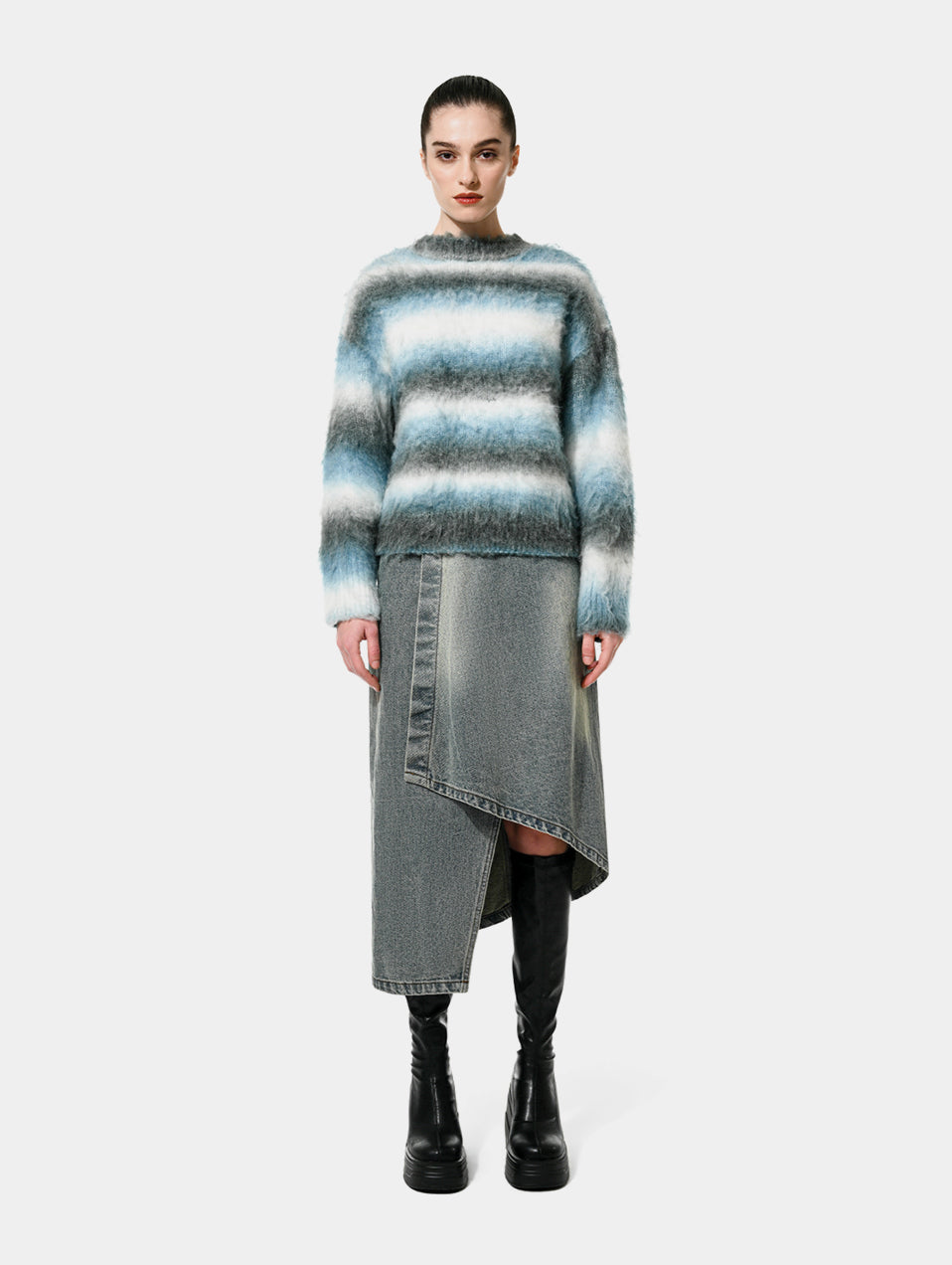DENIM ASYMMETRIC WRAP SKIRT - Blue