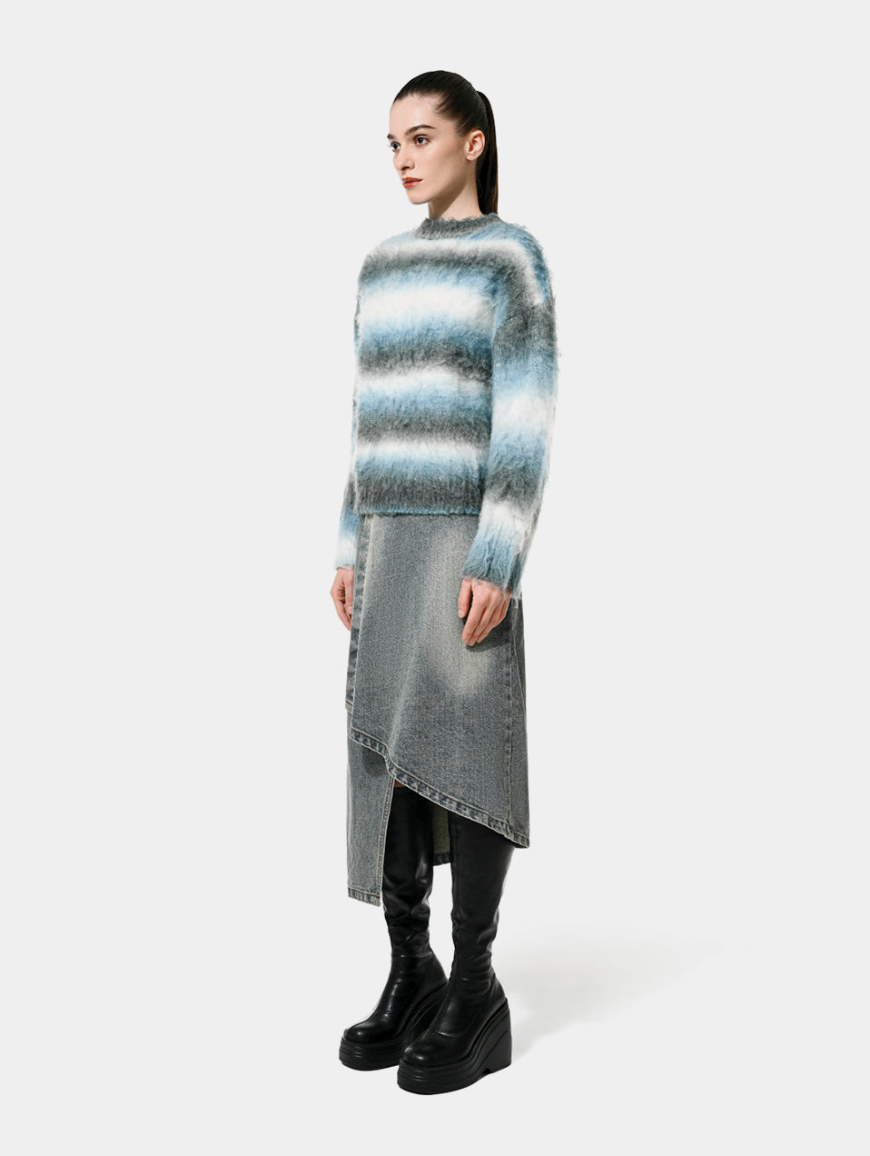 DENIM ASYMMETRIC WRAP SKIRT - Blue