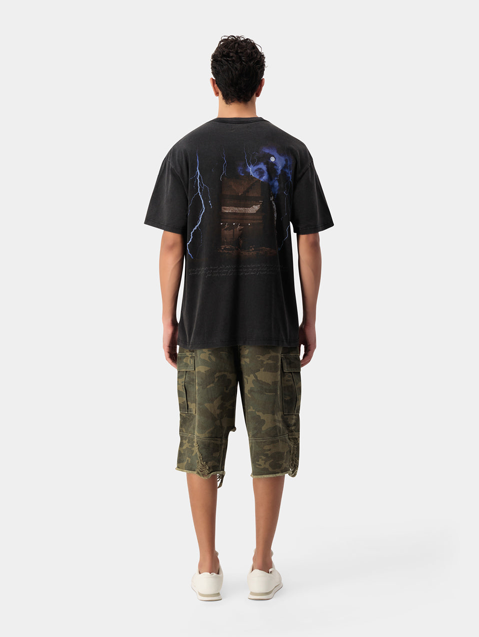 DISTRESSED CAMO SHORTS