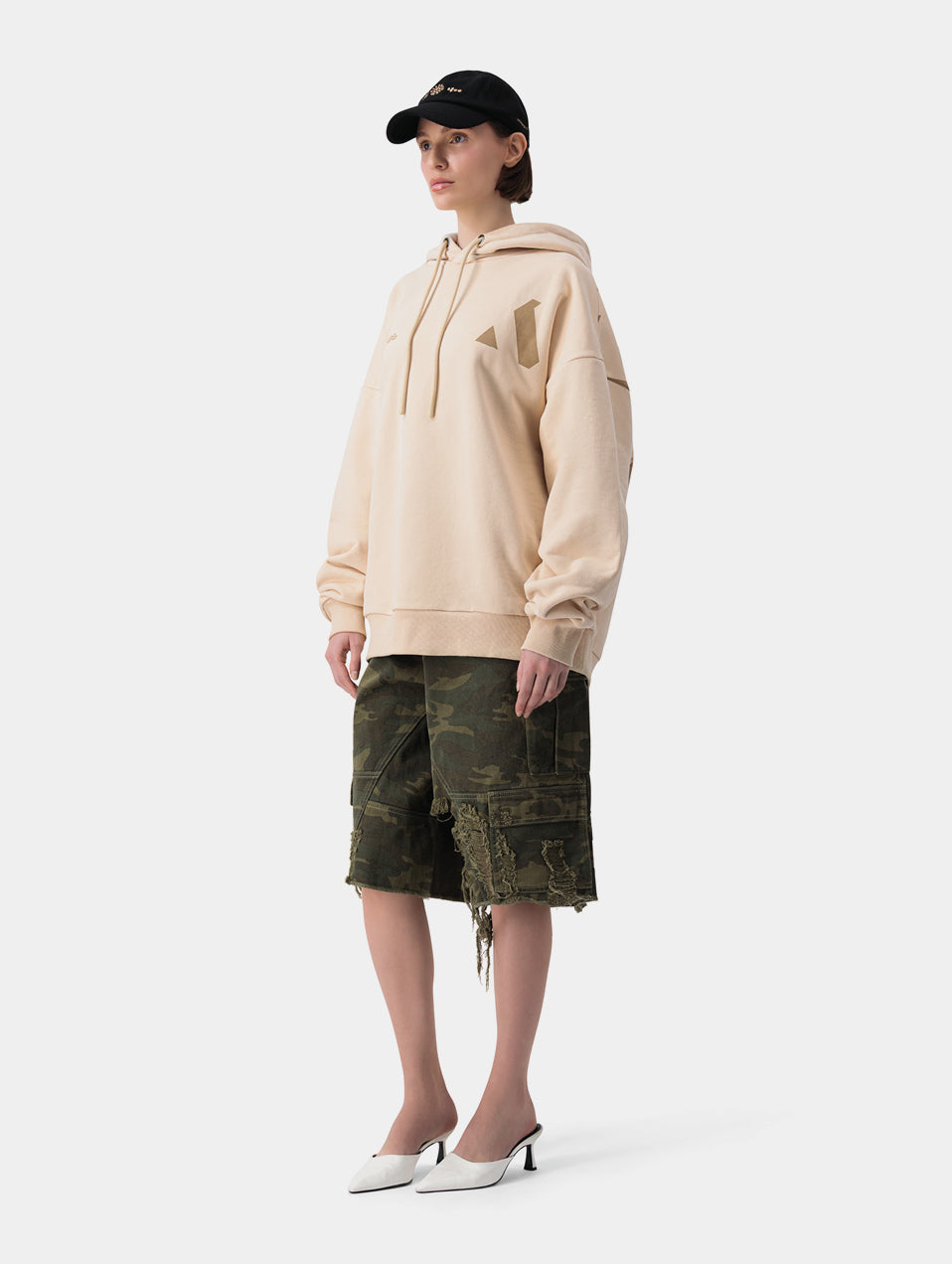 DISTRESSED CAMO SHORTS