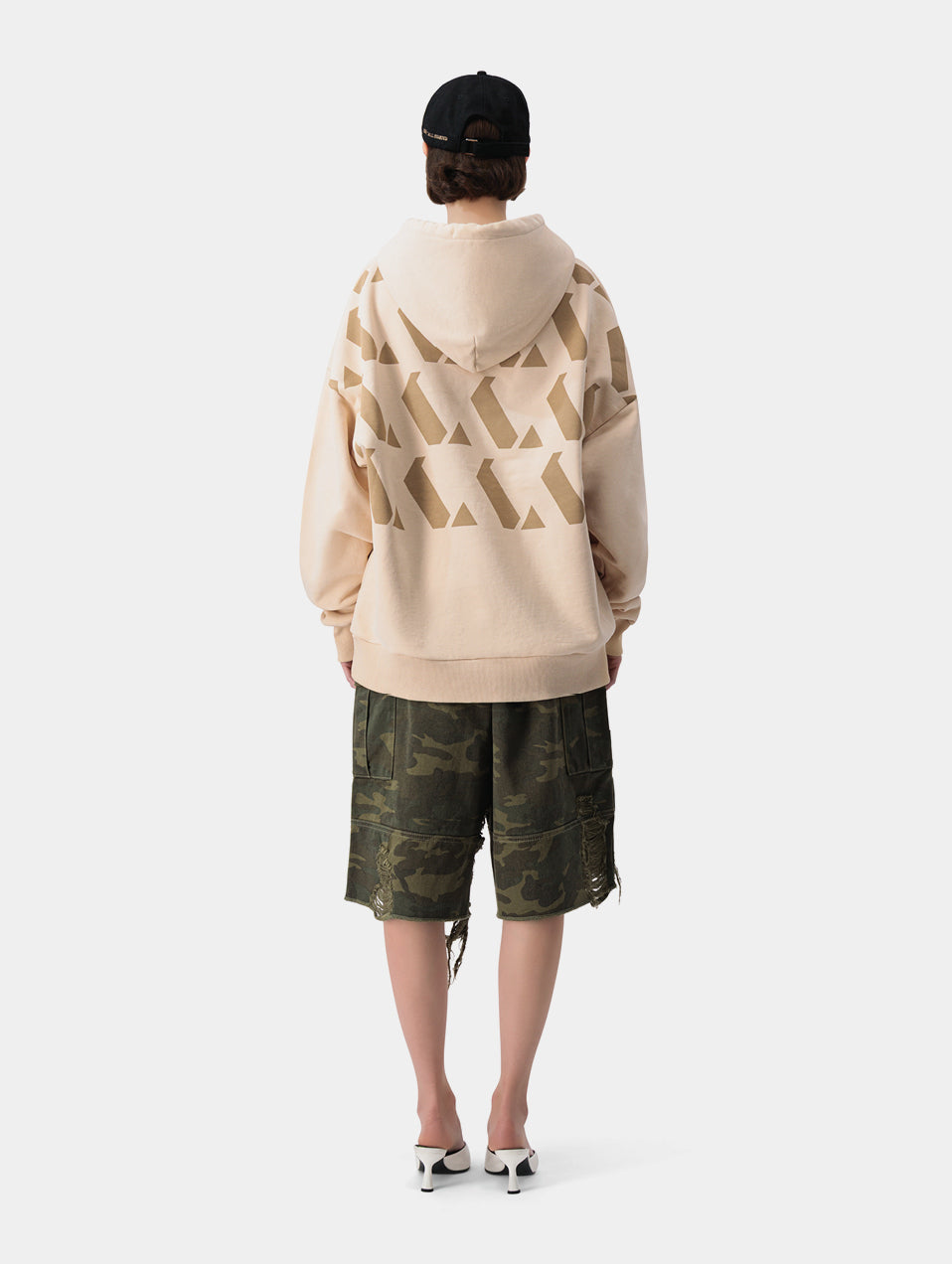 DISTRESSED CAMO SHORTS