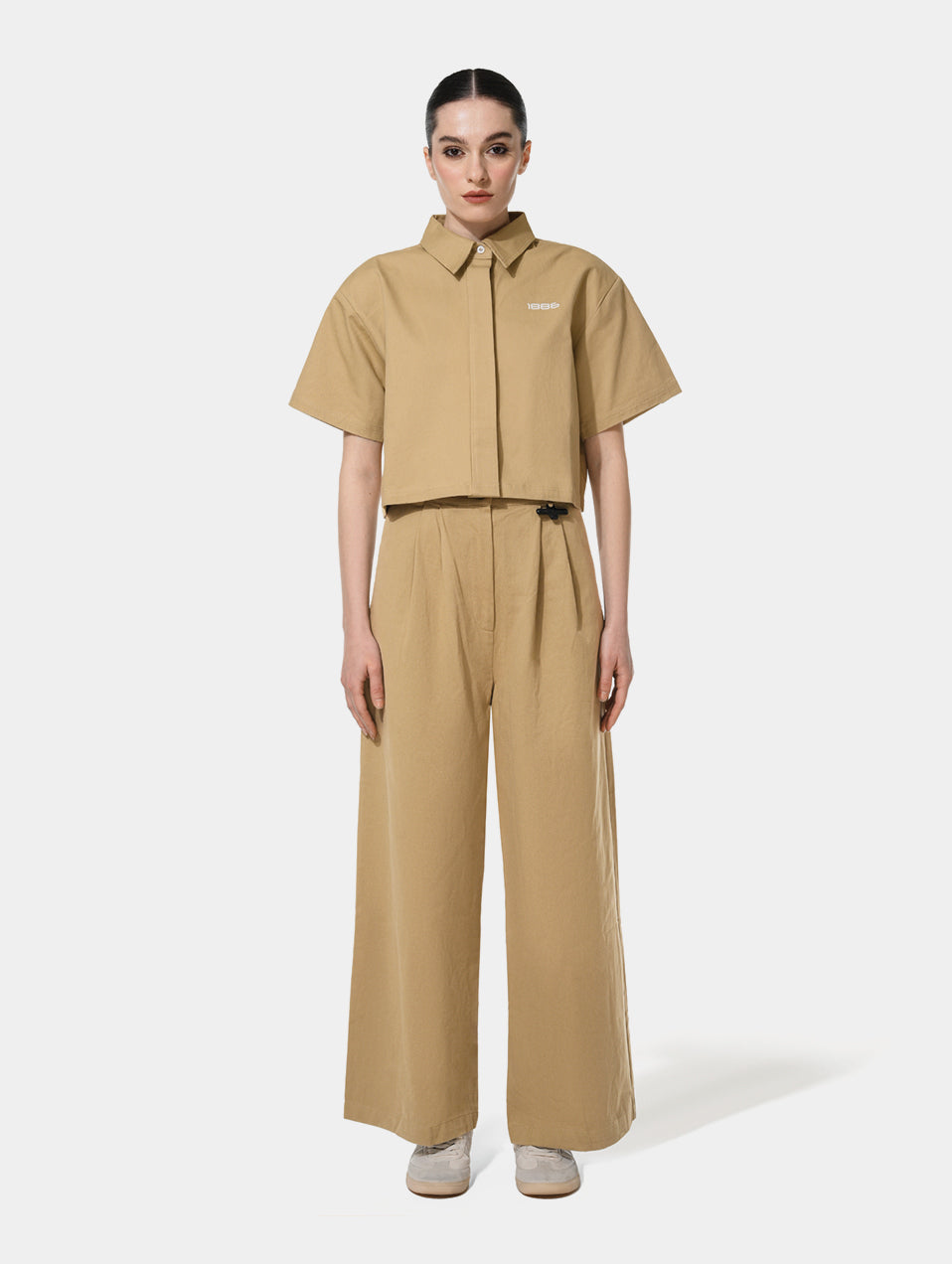DISTRESSED CROPPED SHIRT- BEIGE