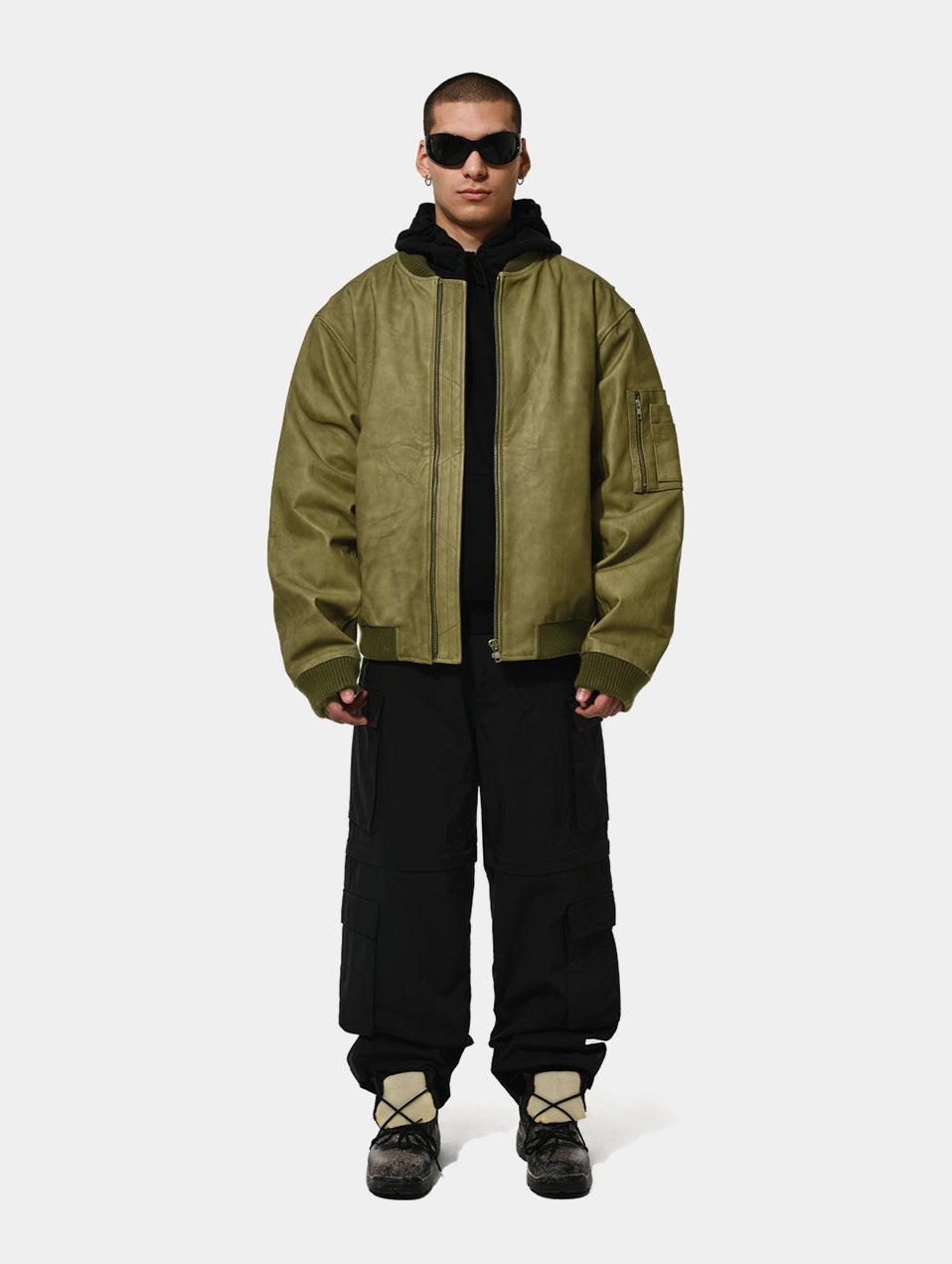 DYED LEATHER BOMBER - Green