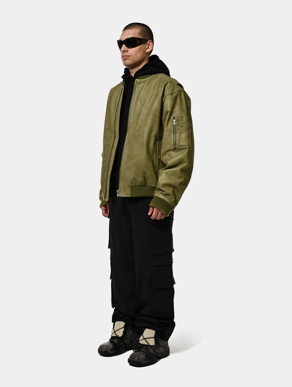 DYED LEATHER BOMBER - Green