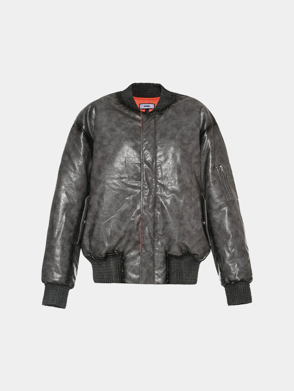 FAUX LEATHER CRACKED BOMBER - GREY