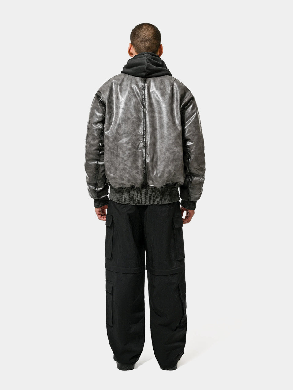 FAUX LEATHER CRACKED BOMBER - GREY