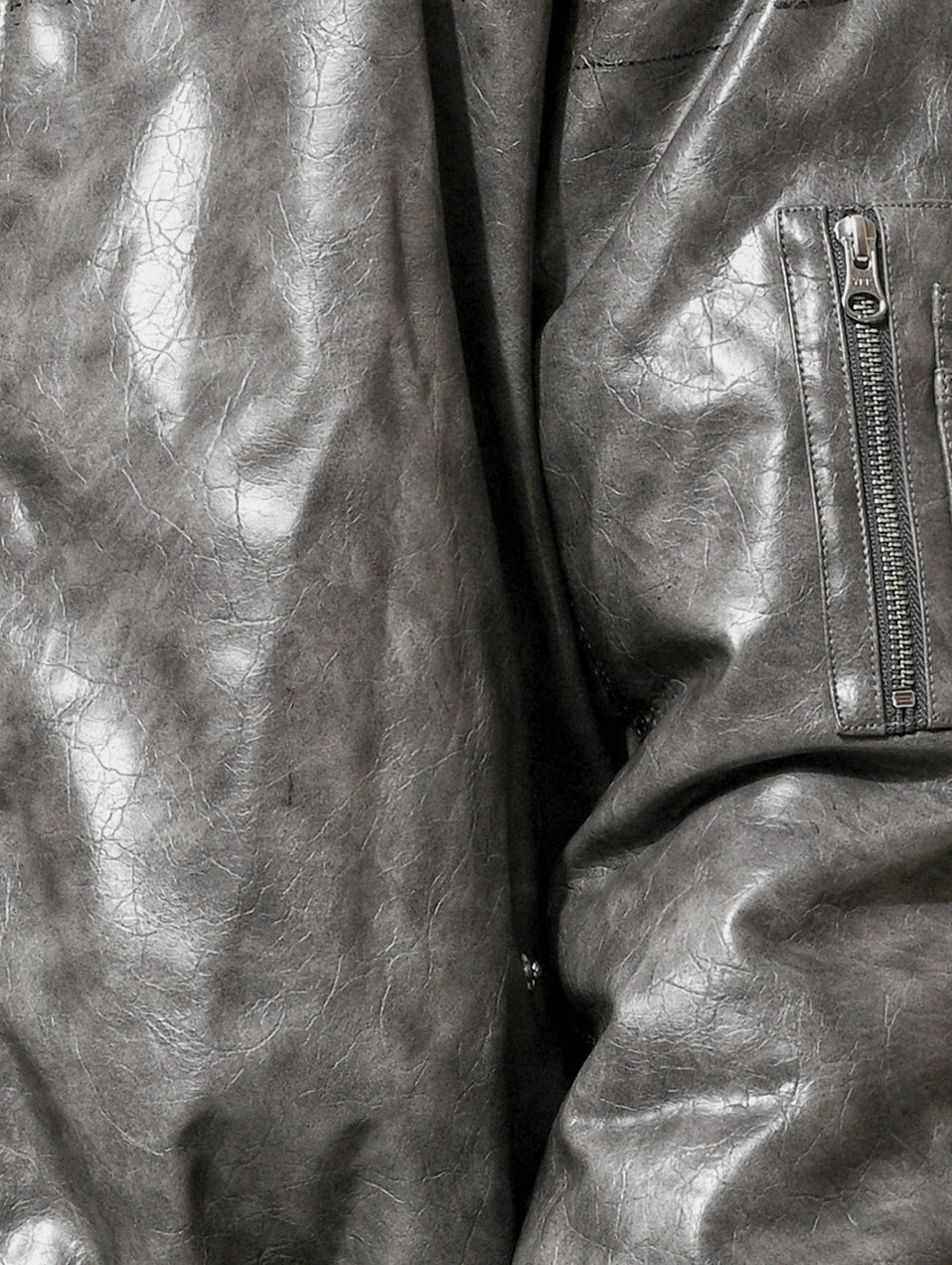 FAUX LEATHER CRACKED BOMBER - GREY