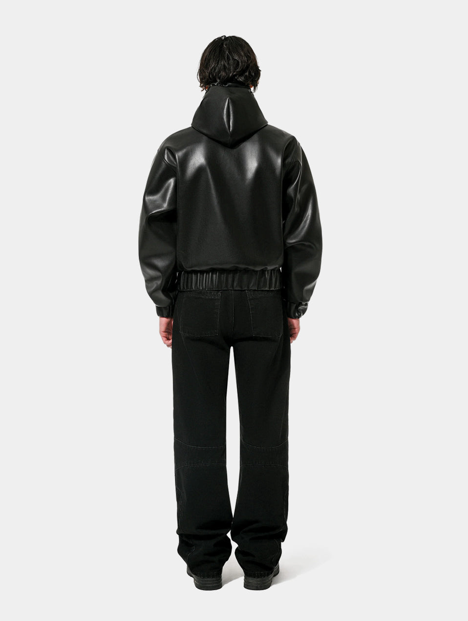 FAUX LEATHER HOODIE - BLACK