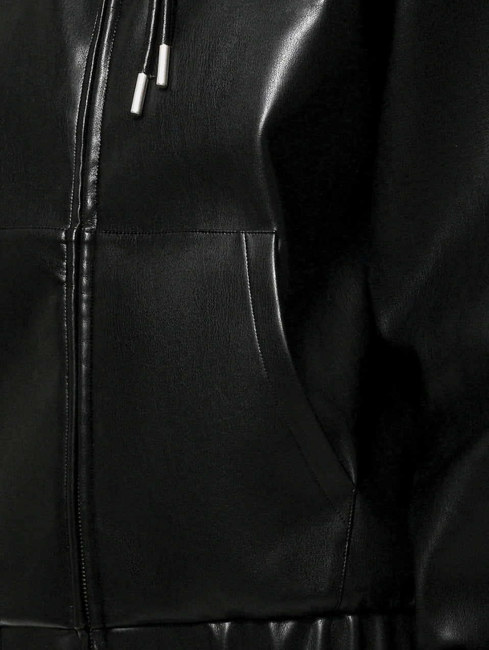 FAUX LEATHER HOODIE - BLACK