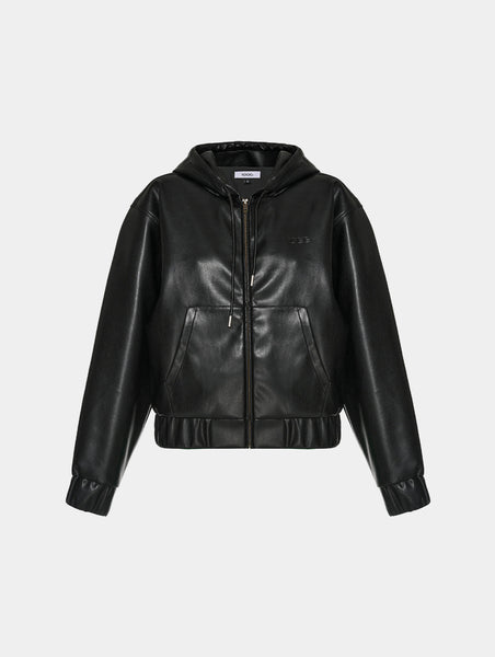 FAUX LEATHER HOODIE - BLACK – 1886 fashion