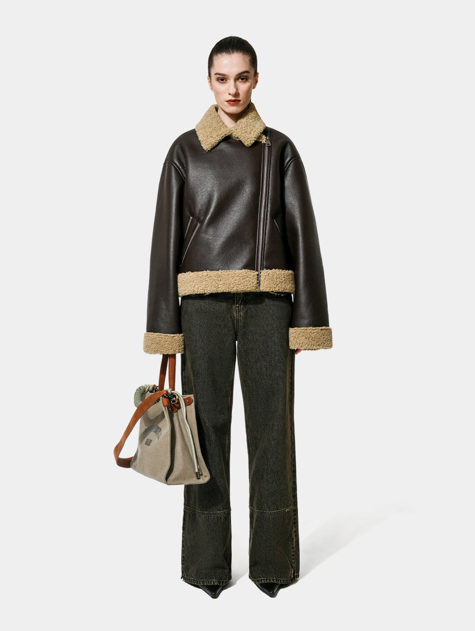FAUX SHEARLING JKT - BROWN