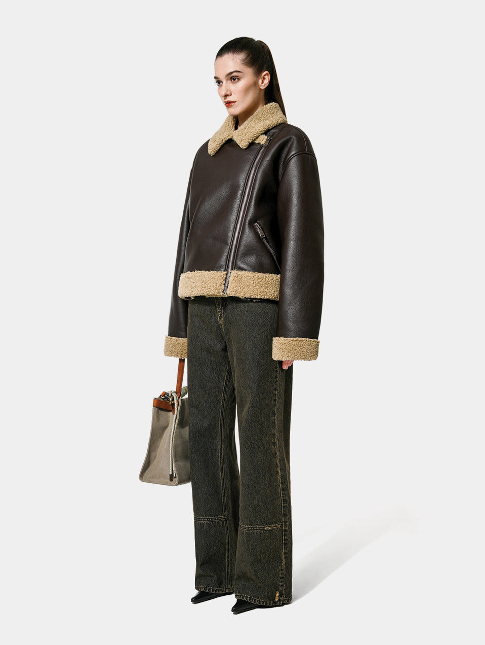 FAUX SHEARLING JKT - BROWN