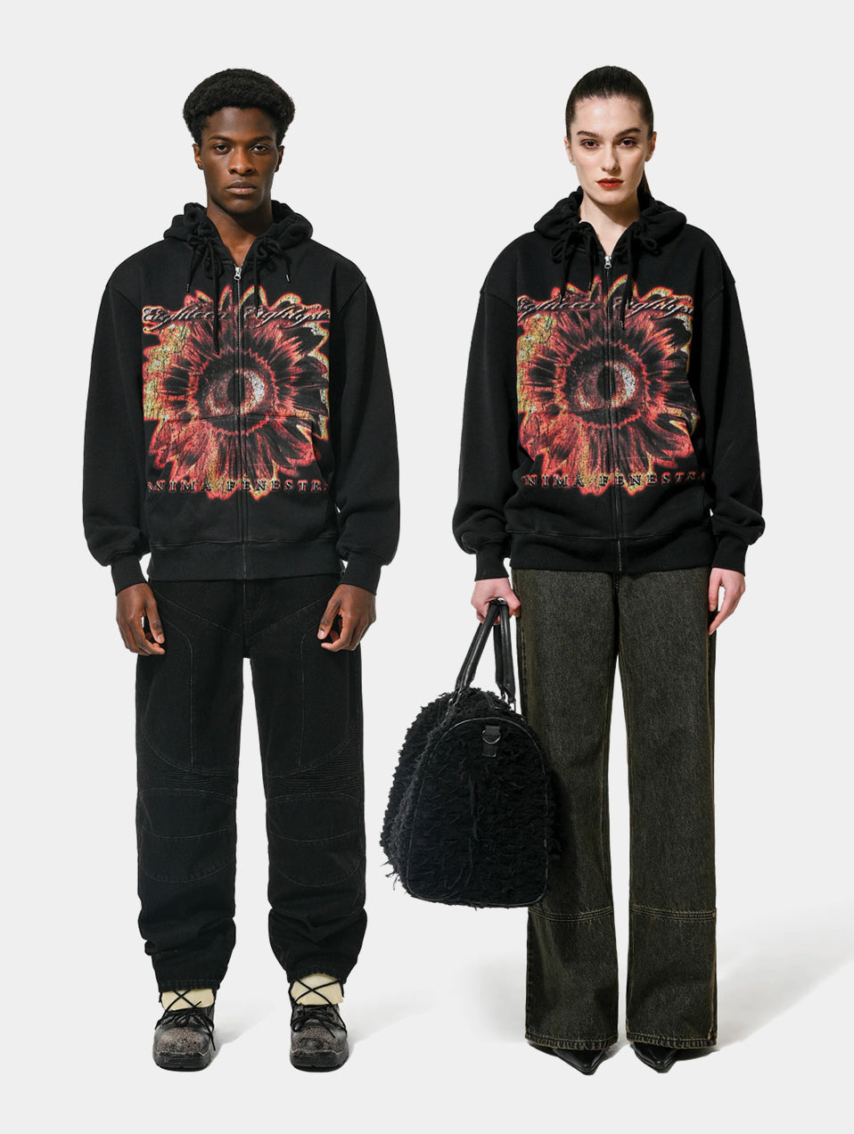 FLOWER EYE ZIP HOODIE - BLACK