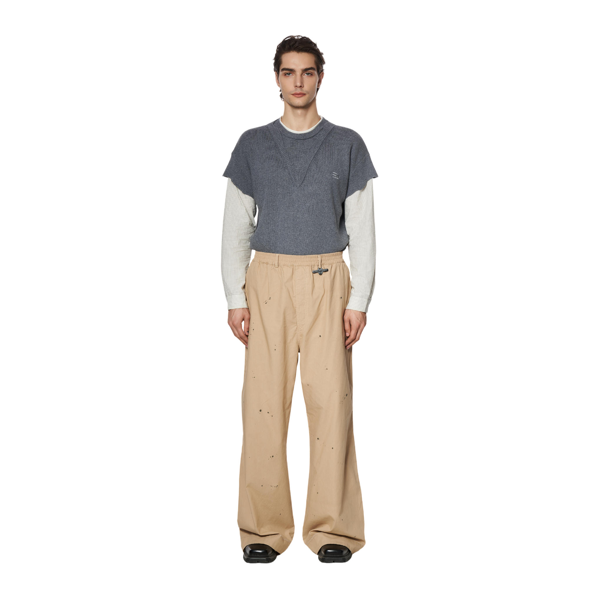 STITCHED TROUSERS WITH PLEATS - BEIGE
