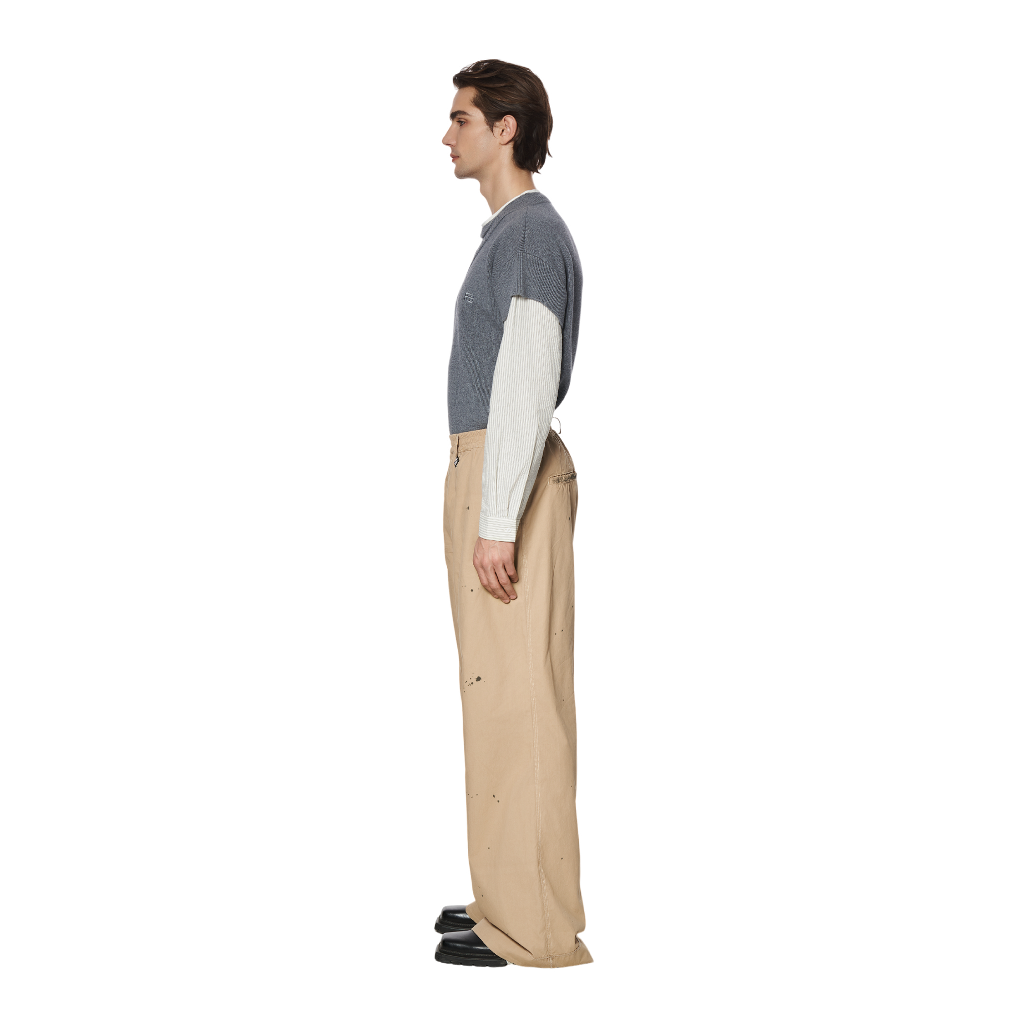 STITCHED TROUSERS WITH PLEATS - BEIGE