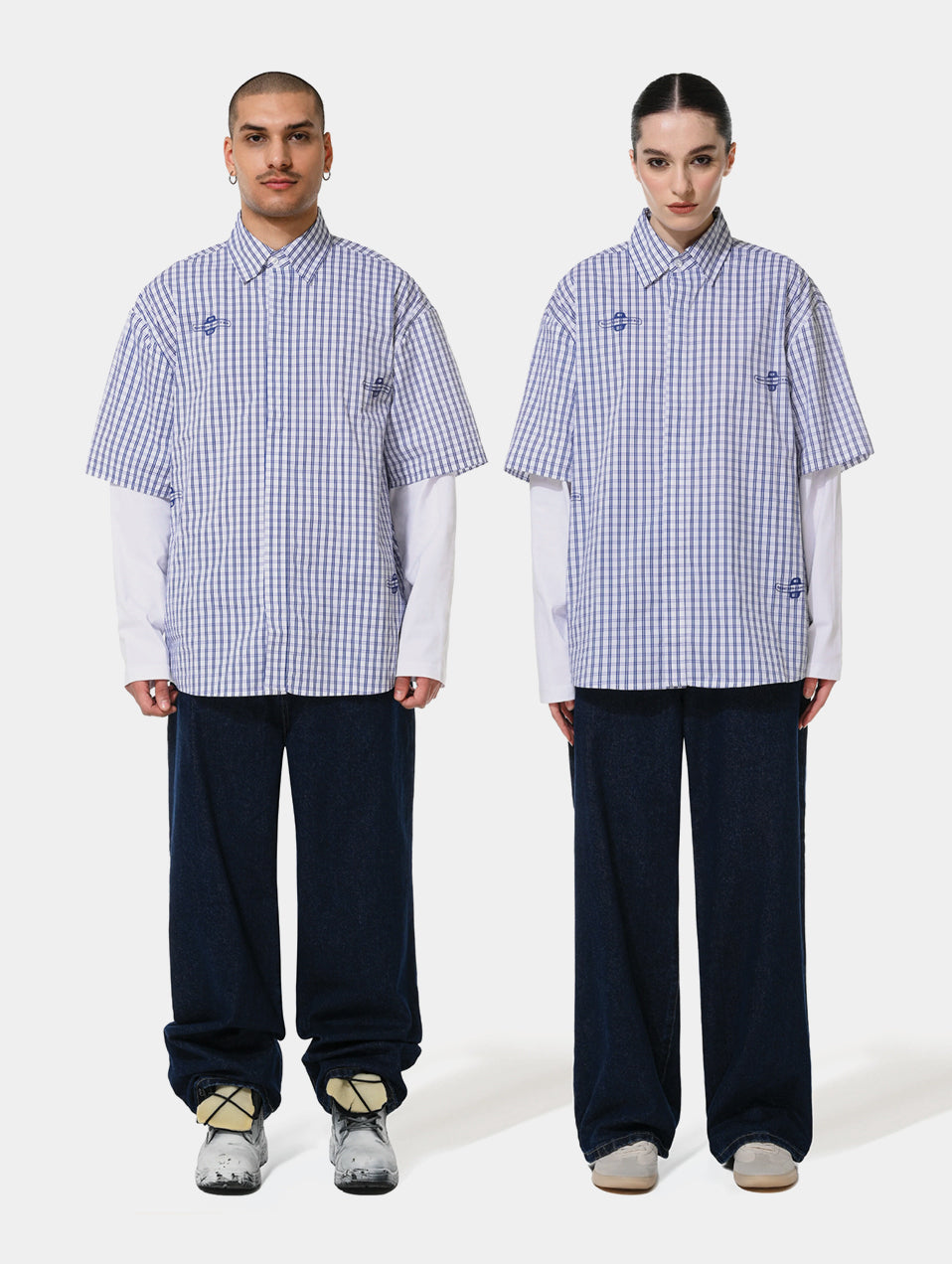 GINGHAM DOUBLE SHIRT - BLUE