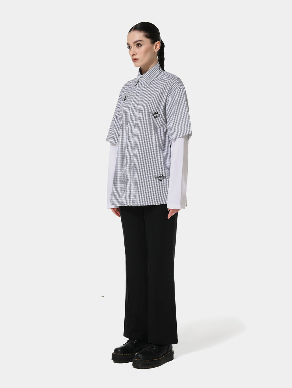 GINGHAM DOUBLE SHIRT - GREY