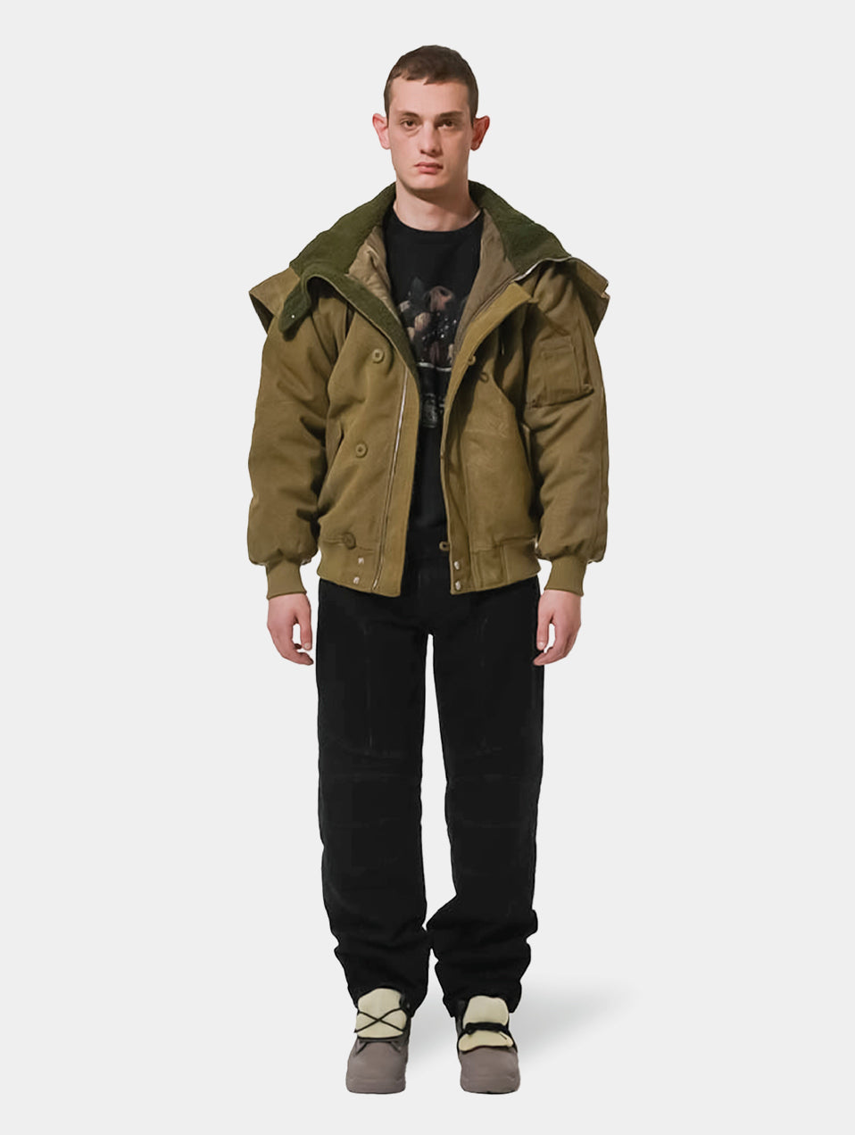 HOODED PILOT BOMBER -  UTILITY GREEN