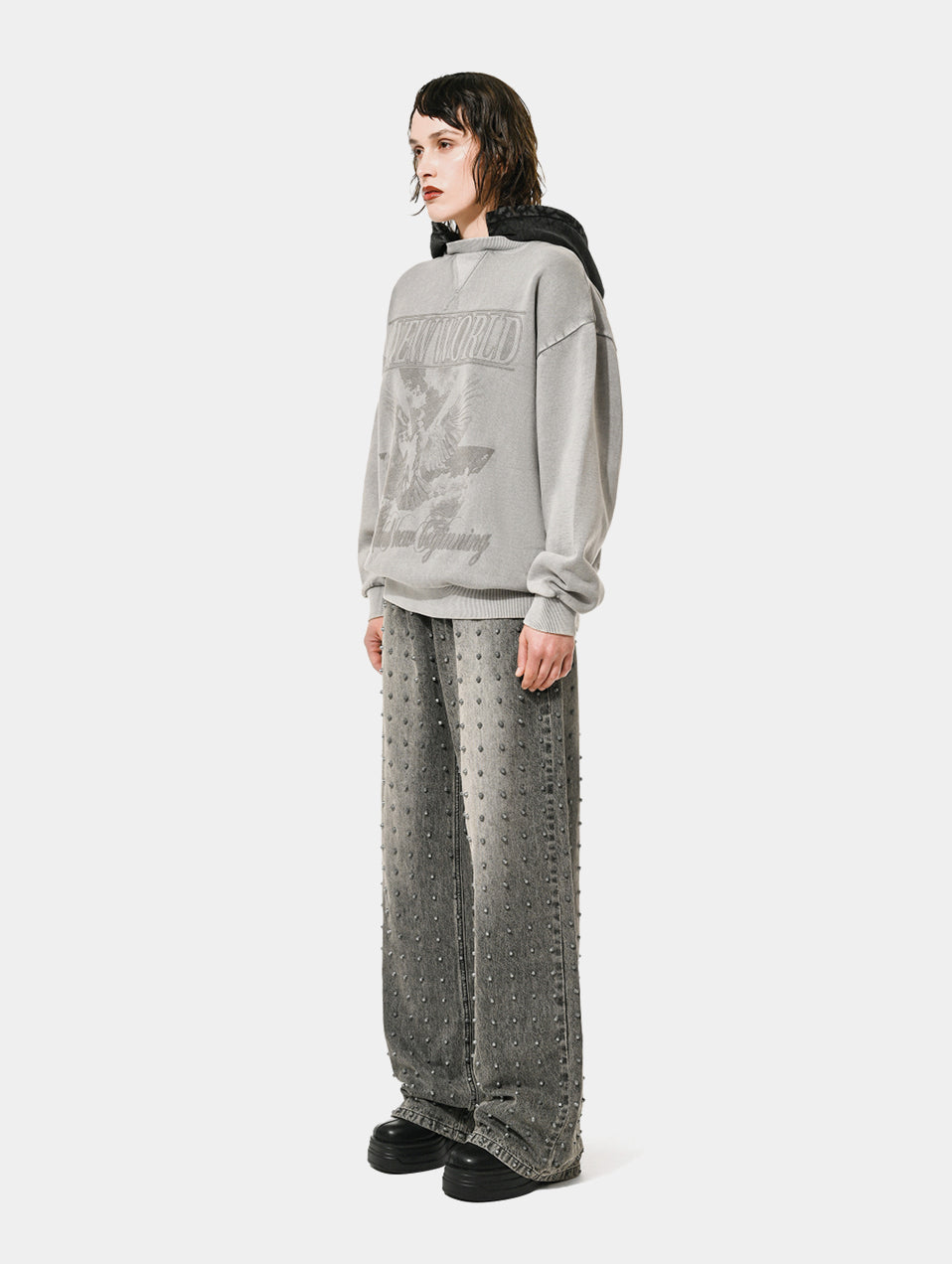 NEW WORLD HYBRID HOODIE- GREY
