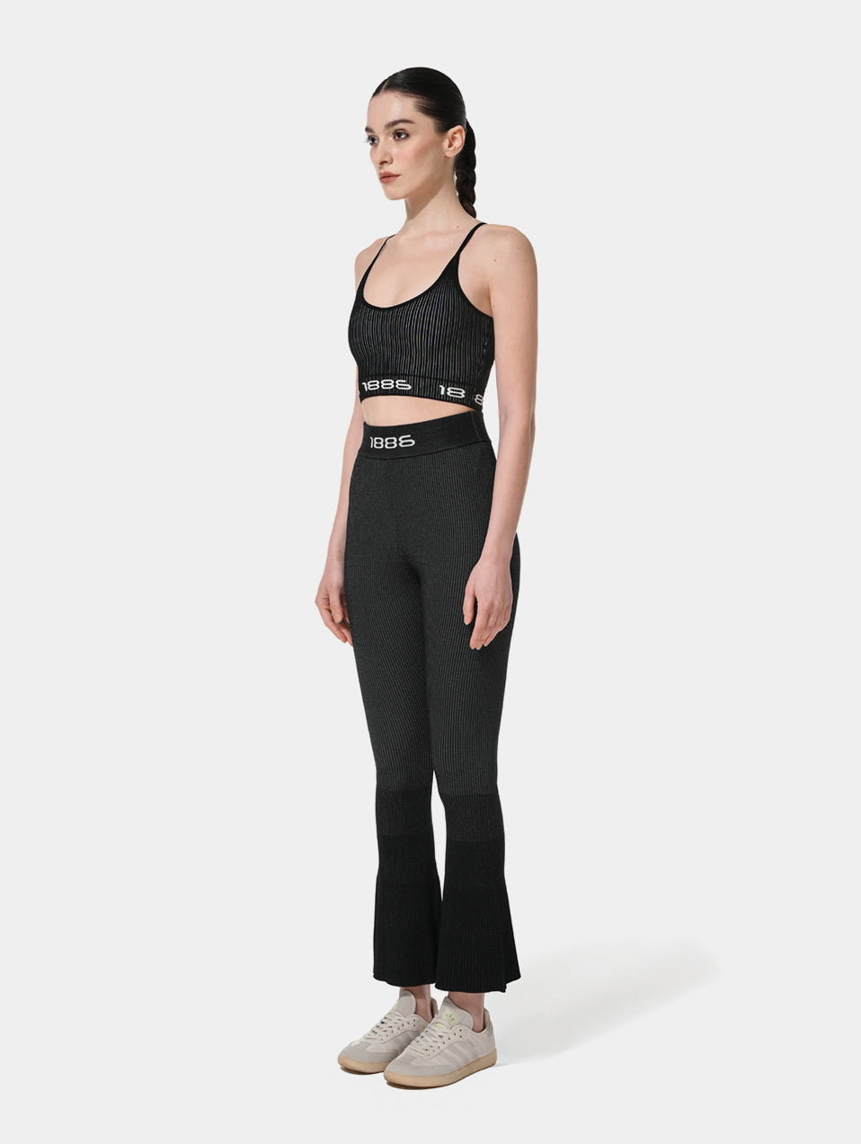 OMBRE KNIT FLARE PANTS- BLACK