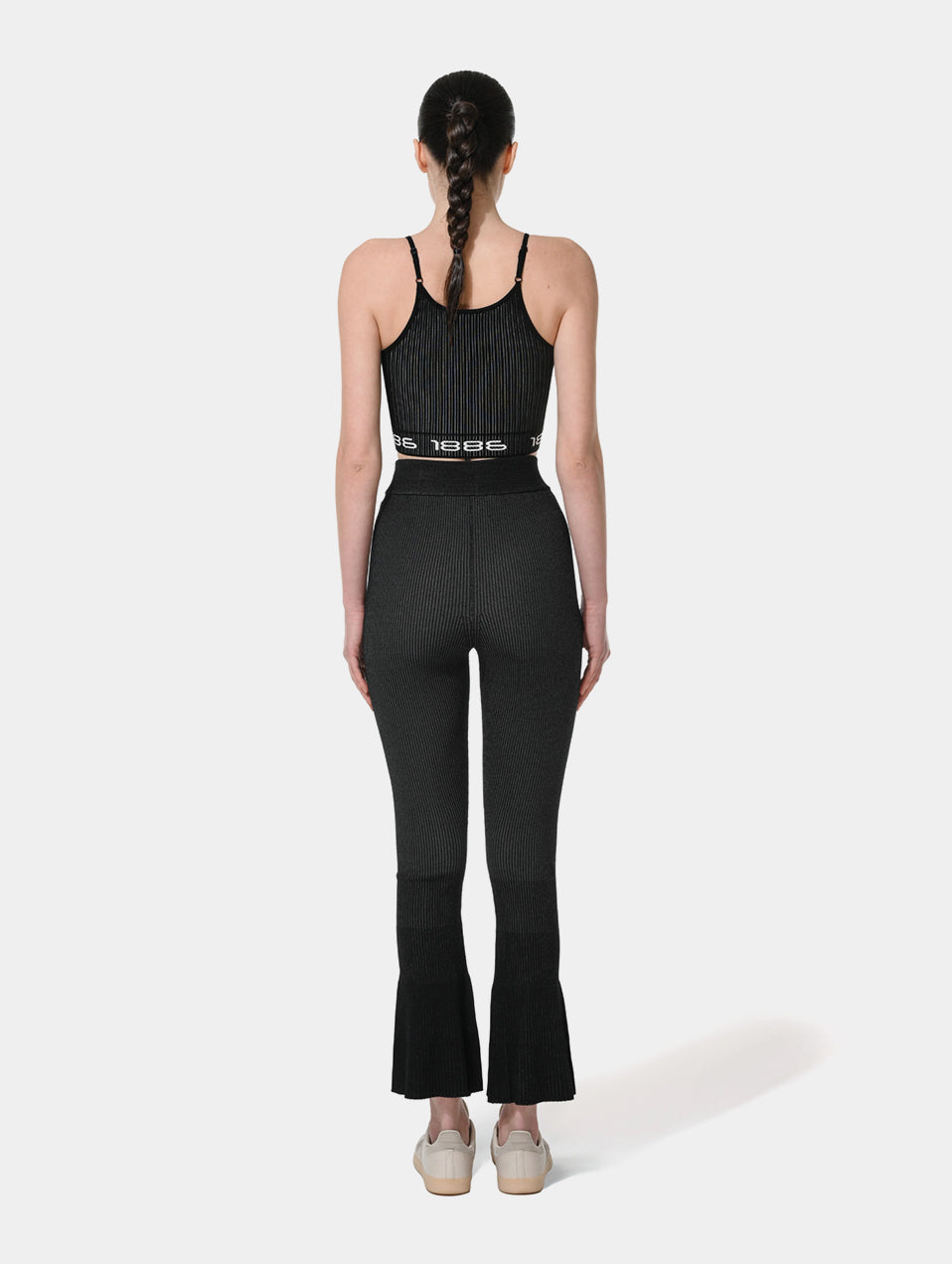OMBRE KNIT FLARE PANTS- BLACK