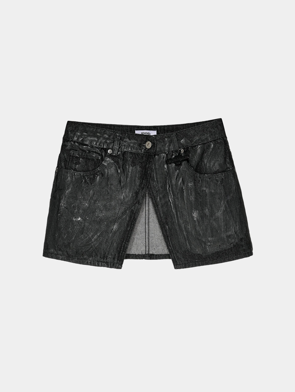 PAINTED DENIM WRAP BELT SKIRT- BLACK