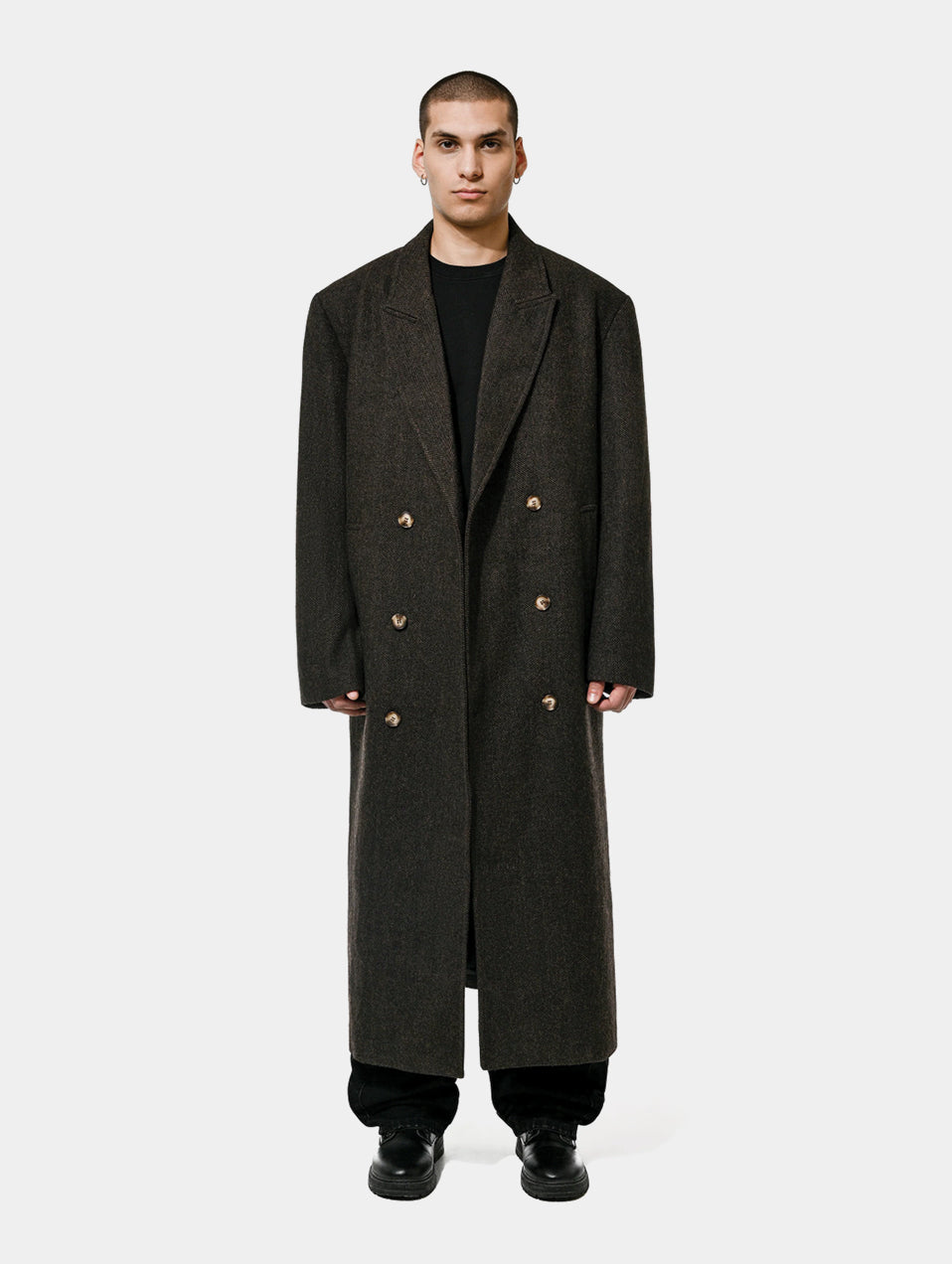 PEAK LAPEL COAT - BROWN