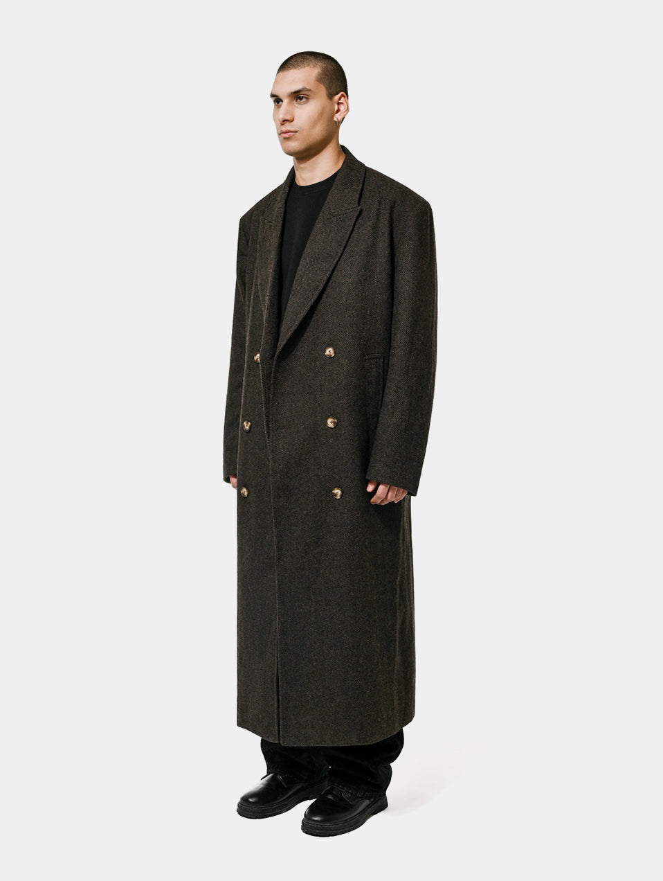 PEAK LAPEL COAT - BROWN