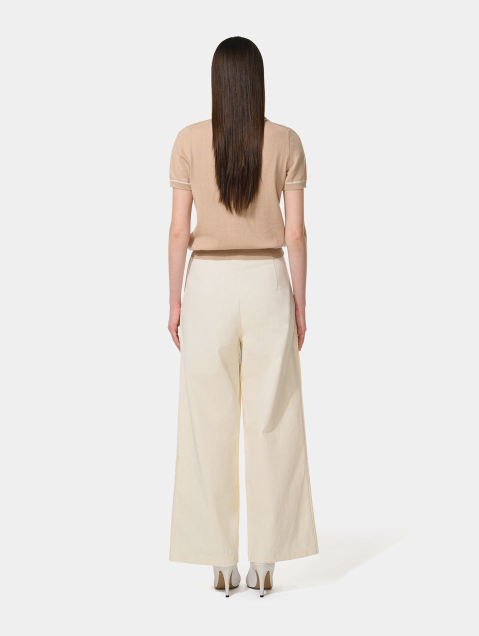 PLEAT DETAIL WIDE LEG PANTS - OFF WHITE