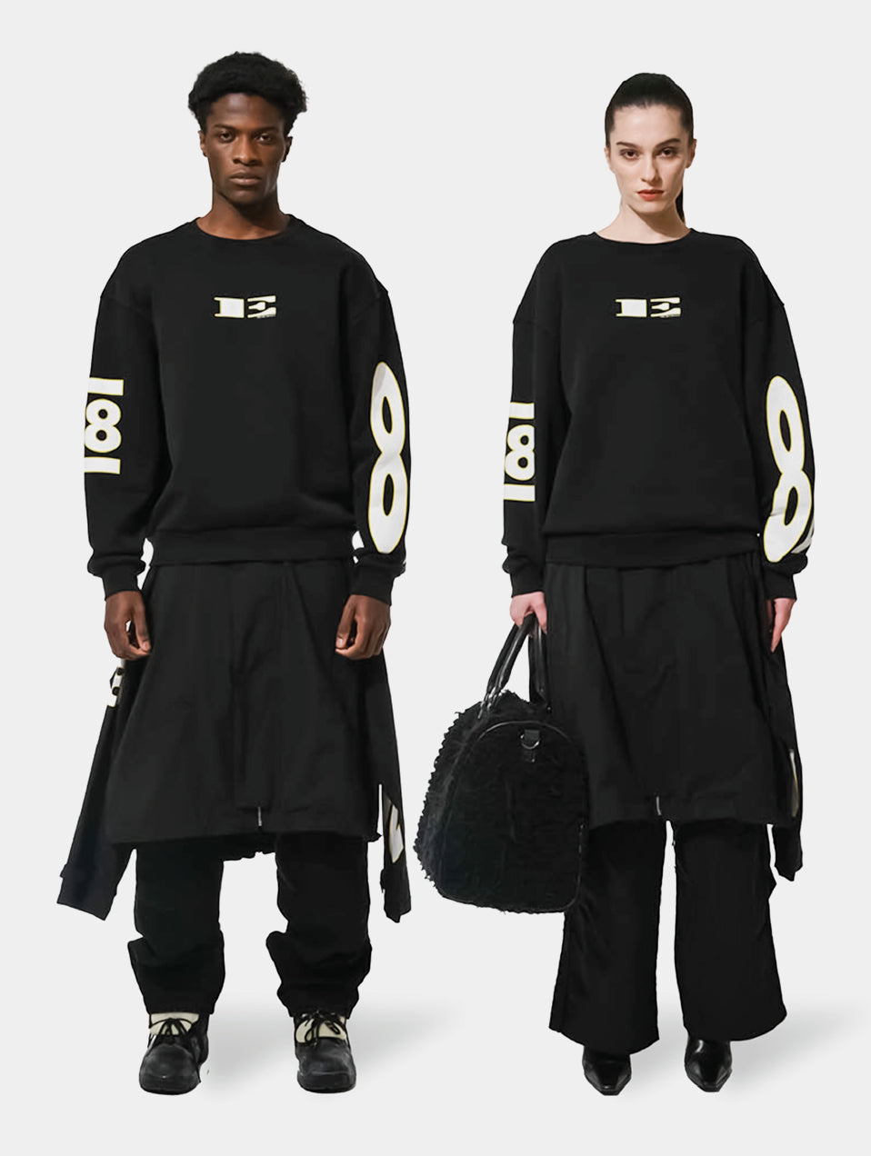 PRINTED DECONSTRUCTED JKT SKIRT - BLACK