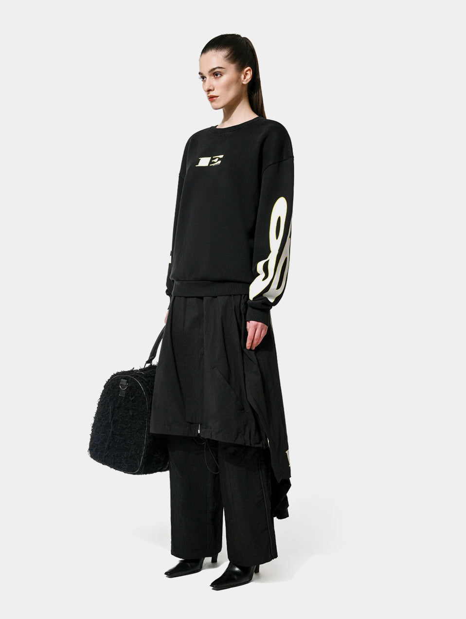 PRINTED DECONSTRUCTED JKT SKIRT - BLACK